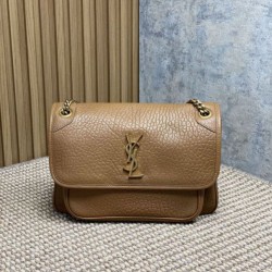 Replica qualità specchio Qualità superiore replica a spalla YSL Saint Laurent Niki Media/Grande pelle di agnello grana marrone