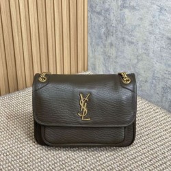Replica qualità specchio Borsa a spalla YSL Saint Laurent Niki Media/Grande pelle di agnello grana caffè leggero