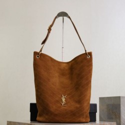 Replica qualità specchio Borsa a secchiello morbida Niki YSL Saint Laurent pelle scamosciata caramello