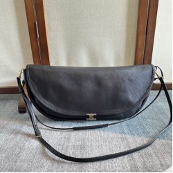 Replica qualità specchio Borse Celine Halfmoon Soft Triomphe morbida pelle di agnello lucida Nera