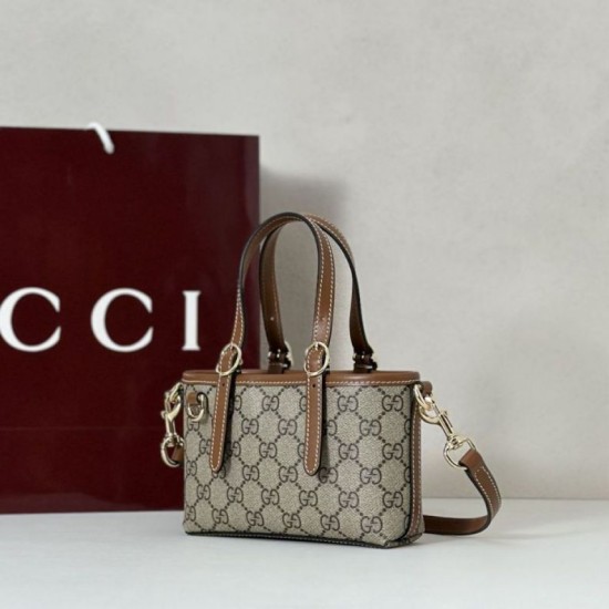 Replica Gucci 855491 GG Emblem mini borsa marrone Imitazioni Replica qualità specchio Gucci 855491 GG Emblem mini borsa marrone