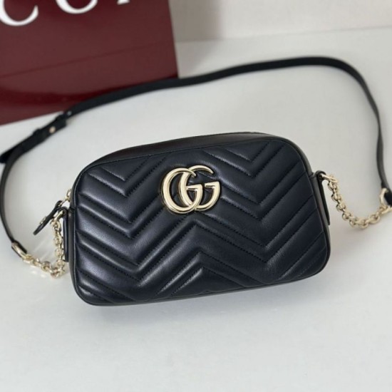 Replica Gucci 855273 GG Marmont borsa piccola per fotocamera nera Imitazioni Replica qualità specchio Gucci 855273 GG Marmont borsa piccola per fotocamera nera