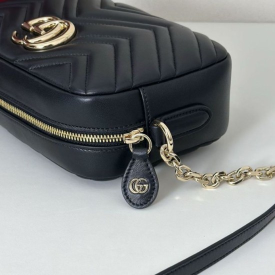 Replica Gucci 855273 GG Marmont borsa piccola per fotocamera nera Imitazioni Replica qualità specchio Gucci 855273 GG Marmont borsa piccola per fotocamera nera