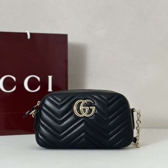 Replica Gucci 855273 GG Marmont borsa piccola per fotocamera nera Imitazioni Replica qualità specchio Gucci 855273 GG Marmont borsa piccola per fotocamera nera