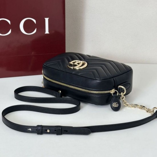 Replica Gucci 855273 GG Marmont borsa piccola per fotocamera nera Imitazioni Replica qualità specchio Gucci 855273 GG Marmont borsa piccola per fotocamera nera