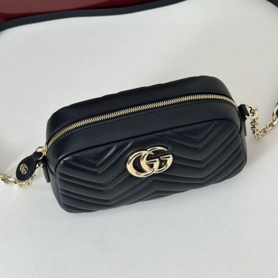 Replica Gucci 855273 GG Marmont borsa piccola per fotocamera nera Imitazioni Replica qualità specchio Gucci 855273 GG Marmont borsa piccola per fotocamera nera