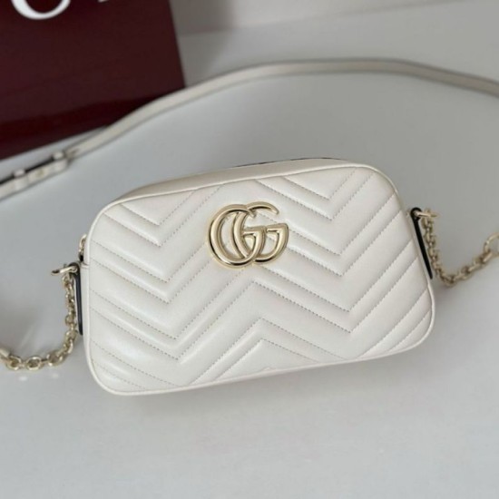Replica Gucci 855273 GG Marmont borsa piccola per fotocamera bianco Imitazioni Replica qualità specchio Gucci 855273 GG Marmont borsa piccola per fotocamera bianco