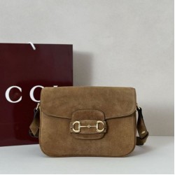 Borse Firmate Replica a tracolla piccola Gucci Horsebit 1955 Aura 847063 Pelle scamosciata Borgogna