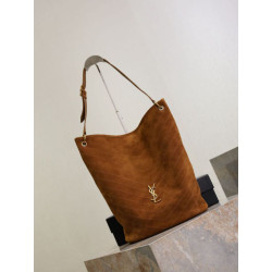 Borsa a secchiello morbida Niki YSL Saint Laurent pelle scamosciata caramello