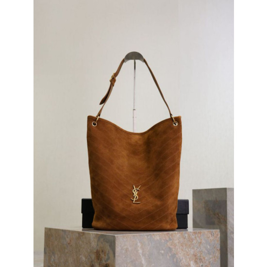 Borsa a secchiello morbida Niki YSL Saint Laurent pelle scamosciata caramello Borsa a secchiello morbida Niki YSL Saint Laurent pelle scamosciata caramello