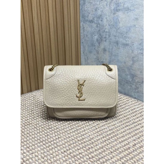 Borsa a spalla YSL Saint Laurent Niki Media/Grande pelle di agnello grana beige