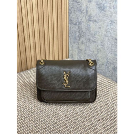 Borsa a spalla YSL Saint Laurent Niki Media/Grande pelle di agnello grana caffè leggero