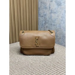 Qualità superiore replica a spalla YSL Saint Laurent Niki Media/Grande pelle di agnello grana marrone