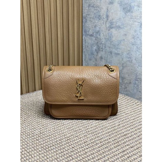 Qualità superiore replica a spalla YSL Saint Laurent Niki Media/Grande pelle di agnello grana marrone