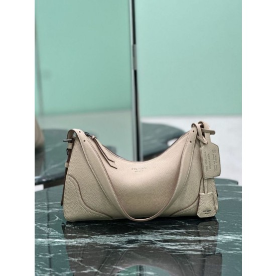 Borsa a tracolla grande Prada Aimée 1BC280 pelle di cervo beige