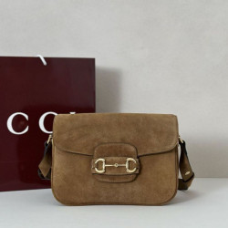 Borse Firmate Replica a tracolla piccola Gucci Horsebit 1955 Aura 847063 Pelle scamosciata Borgogna