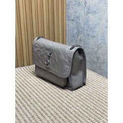 Borsa a tracolla vintage Niki media YSL Saint Laurent pelle cerata e oliata Grigio