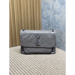 Borsa a tracolla vintage Niki media YSL Saint Laurent pelle cerata e oliata Grigio
