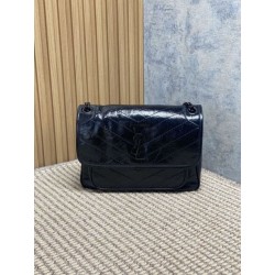 Borsa a tracolla vintage Niki media YSL Saint Laurent pelle cerata e oliata Nero