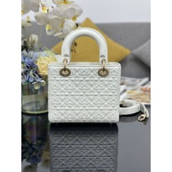 Borsa Dior Cannage Lucky Star Studded Mini Lady Dior con ciondoli D.I.O.R. Bianca