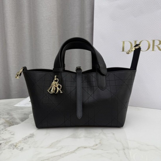 Qualità superiore replica Dior Toujours piccola in pelle di vitello Macrocannage Nero