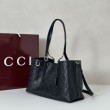Borse Replica tote media Gucci 815214 GG Emblem pelle goffrata nera