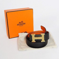 Replica perfette Qualità superiore replica Hermes Nero importato Cintura HR1005A Oro