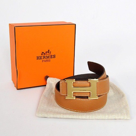 Alta gamma replica Hermes Originali Marrone bovino giugulare Vene Cintura HR1008A Oro