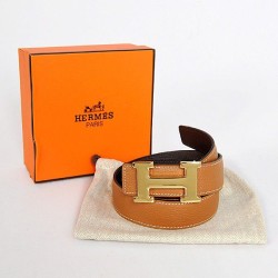 Replica perfette Alta gamma replica Hermes Originali Marrone bovino giugulare Vene Cintura HR1008A Oro