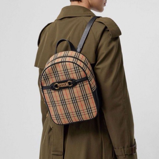 Zaino piccolo in nylon con motivo Vintage check marrone imitazioni perfette