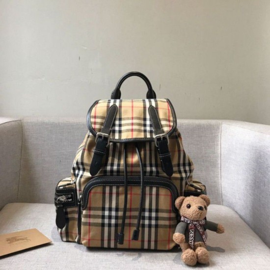 Zaino Medium da donna con motivo Vintage check e banda con icona imitazioni perfette