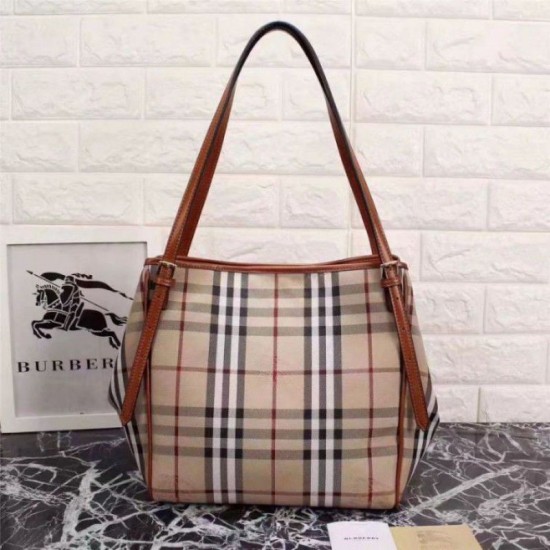 Riproduzione Fedele Haymarket Check Tote Borse 8886 Marrone imitazioni Replica Alta Qualità Haymarket Check Tote Borse 8886 Marrone