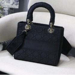 Cloni Firmate Replica Perfetta Cannage ricamata Christian Dior Medium Lady D-Lite nera imitazioni