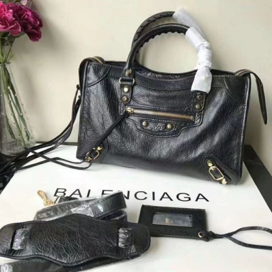 Balenciaga Classic Metallic Edge City Borsa agnello con fessure nere