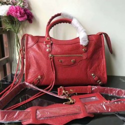Cloni Firmate Balenciaga Classic Metallic Edge City Pelle di agnello crepe sacca rossa imitazioni