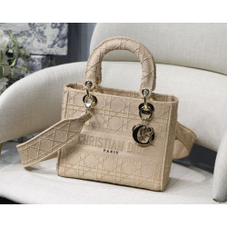 Borse Replica Alta Qualità a spalla ricamata Christian Dior Medium Lady D-Lite albicocca