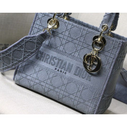 Borsa a spalla ricamata Christian Dior Medium Lady D-Lite blu