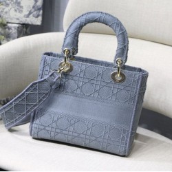 Cloni Firmate Borsa a spalla ricamata Christian Dior Medium Lady D-Lite blu imitazioni