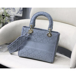 Borsa a spalla ricamata Christian Dior Medium Lady D-Lite blu