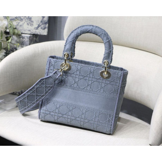 Borsa a spalla ricamata Christian Dior Medium Lady D-Lite blu Borsa a spalla ricamata Christian Dior Medium Lady D-Lite blu