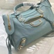 Borse Firmate Replica Balenciaga Classic Metallic Edge City agnello azzurra