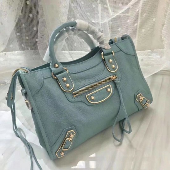 Borse Firmate Replica Balenciaga Classic Metallic Edge City agnello azzurra