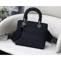 Replica Perfetta Cannage ricamata Christian Dior Medium Lady D-Lite nera