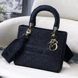 Cloni Firmate Replica Perfetta Cannage ricamata Christian Dior Medium Lady D-Lite nera imitazioni