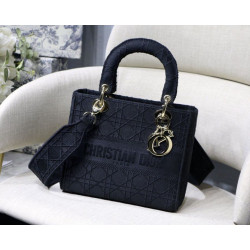 Replica Perfetta Cannage ricamata Christian Dior Medium Lady D-Lite nera