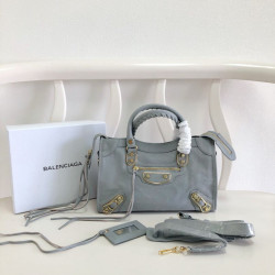 Borsa da citt&agrave; Balenciaga Classic con bordo metallizzato azzurro