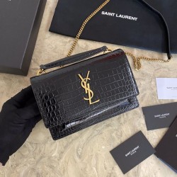 Replica Borsa YSL piccola in coccodrillo nero oro Griffate