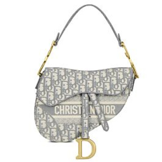 Borsa Christian Dior Saddle Original Oblique in tela ricamata grigia Borsa Christian Dior Saddle Original Oblique in tela ricamata grigia