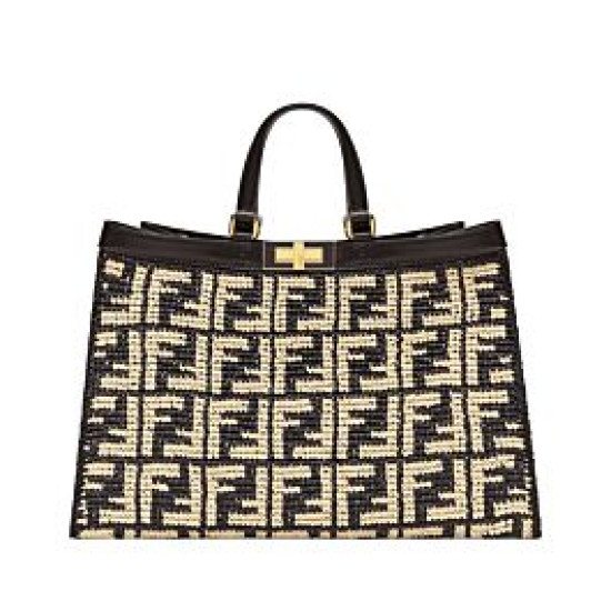 Borse Imitazioni Peekaboo X-Tote FF in rafia 8BH374 Nero