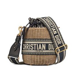 Replica Borse  a secchiello in vimini Christian Dior Albicocca Griffate